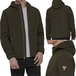 Guess Mens Softshell Jacket w/ Hood MD Guess Zip Up Jacket Medium OLIVE GREEN